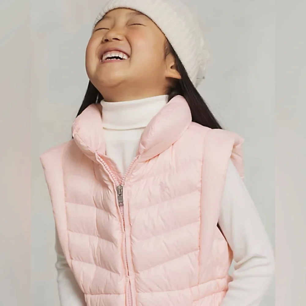Polo Ralph Lauren Girls Pink Ruffled Adjustable Puffer Jacket & Vest - Size 6